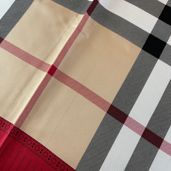 Display # 4 Burberry Scarf Iconic Beige Check Red Border Silk Wrap - Picture 14 of 15